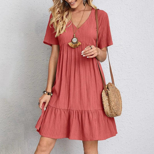 Casual Bohemian V Neck Short Sleeve Dress - Urban Groove