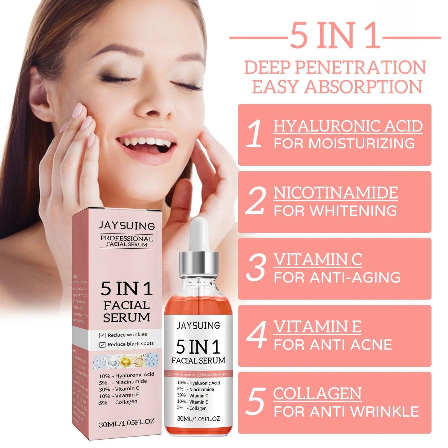 5 in 1 Face Serum With Hydrating Hyaluronic Acid & Vitamin C - Urban Groove