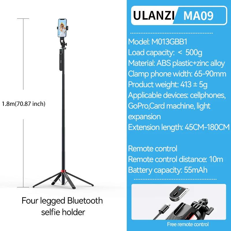 Ulanzi MA09 1.8m Selfie Stick Tripod with Remote Control & Panoramic Ball head Holder - Urban Groove