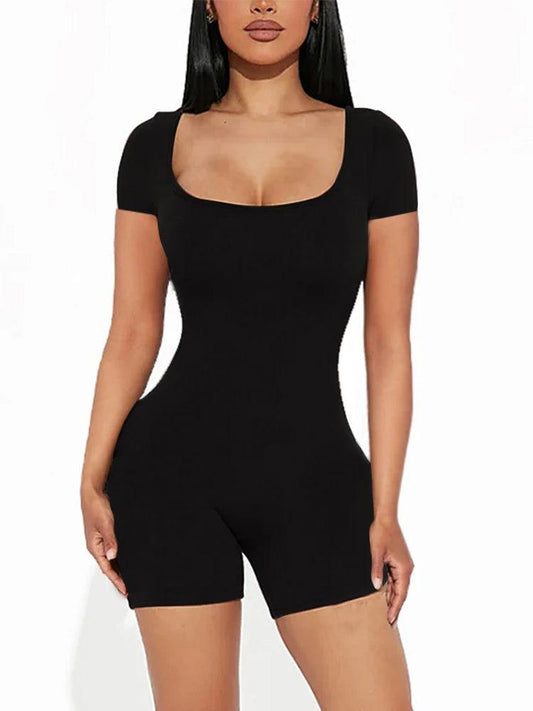 Bodycon Jumpsuit with Short Sleeve, Crew Neck & High Waist - Activewear - Urban Groove